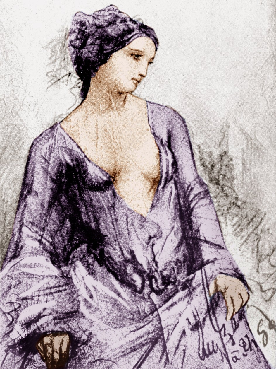 Portret Apollonie Sabatier, kochanki Baudelaires w 1852 roku, rysunek, kolorowany dokument autorstwa French School