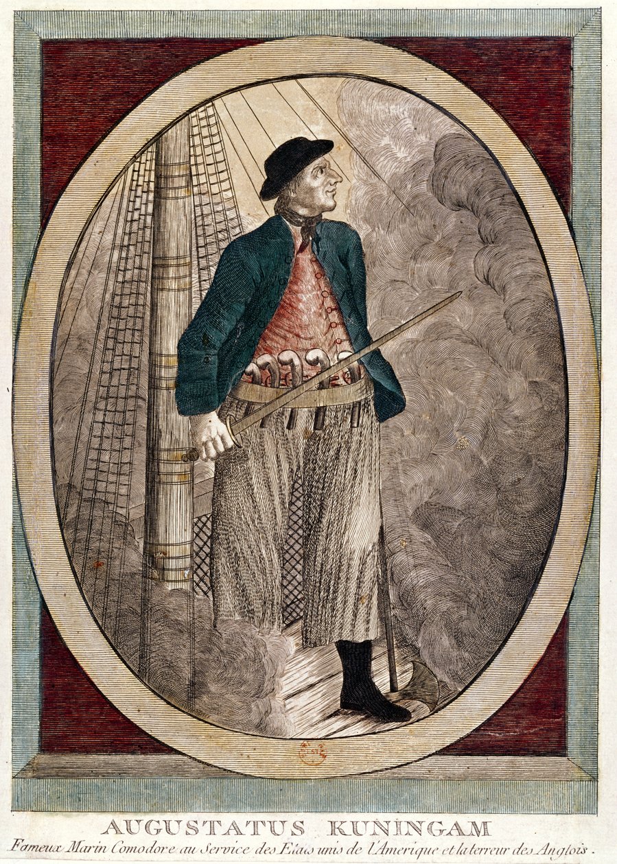 Portret Augustusa Kuningana, amerykańskiego pirata działającego podczas wojny o niepodległość, ok. 1780 r. autorstwa French School