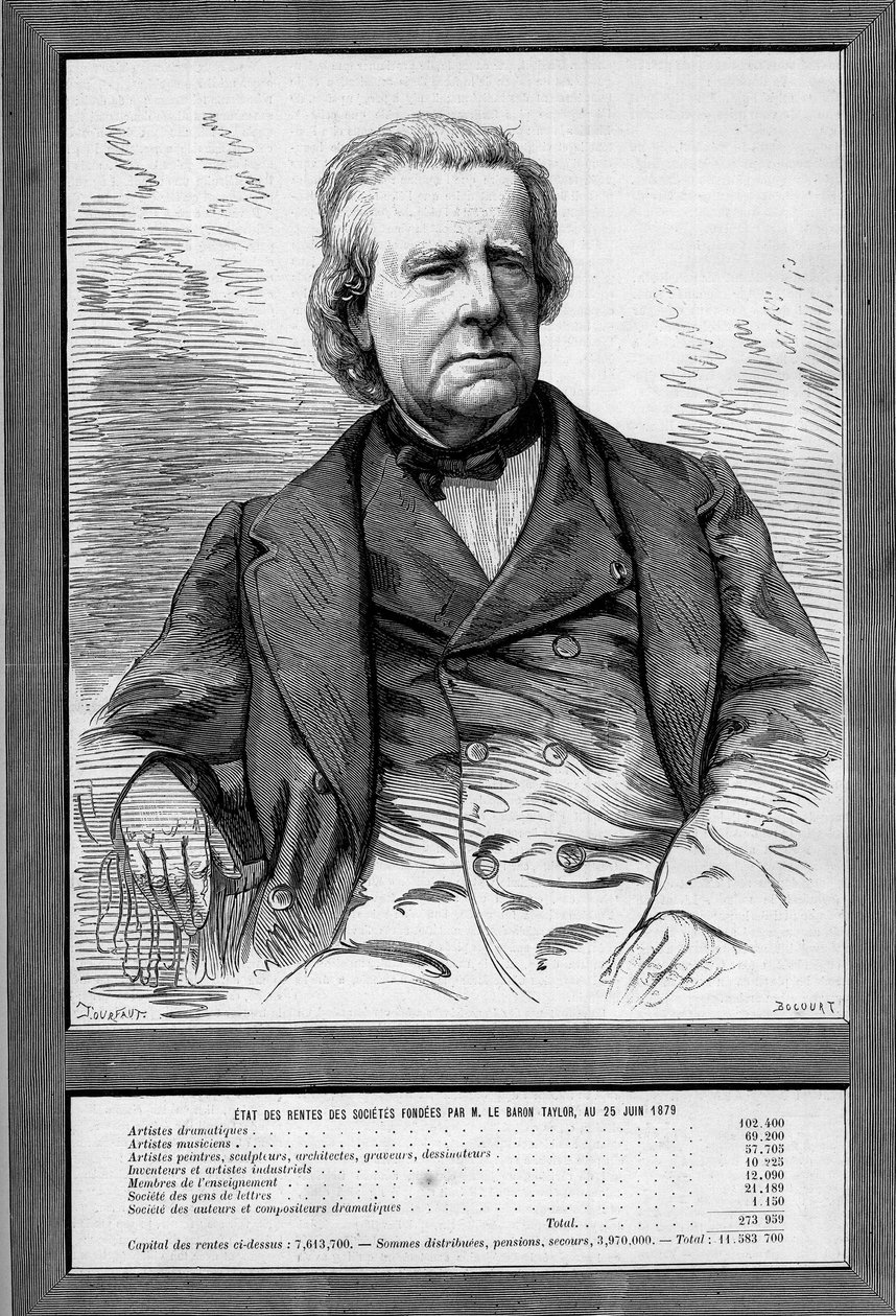 Portret barona Taylora (Isidore Justin Severin Taylor, dit) (1789-1879), francuskiego dramatopisarza i filantropa. Grawer w „”Le Monde Illustré””n°1172 z dnia 13 września 1879 r. autorstwa French School