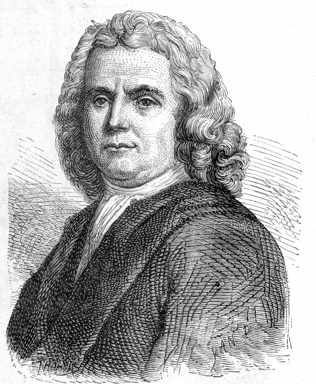 Portret Boerhaave Hermann (1668 - 1738), holenderskiego lekarza i chemika (zwolennika jatromechanizmu) - w „Albumie Nauki”; wybitni naukowcy; Wielkie odkrycia”” 1896. autorstwa French School