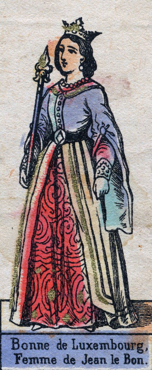 Portret Bonne de Luxembourg (1315-1349), żony Jana II z Francji. (dynastia Kapetyńska). Ilustracja z końca XIX wieku. autorstwa French School