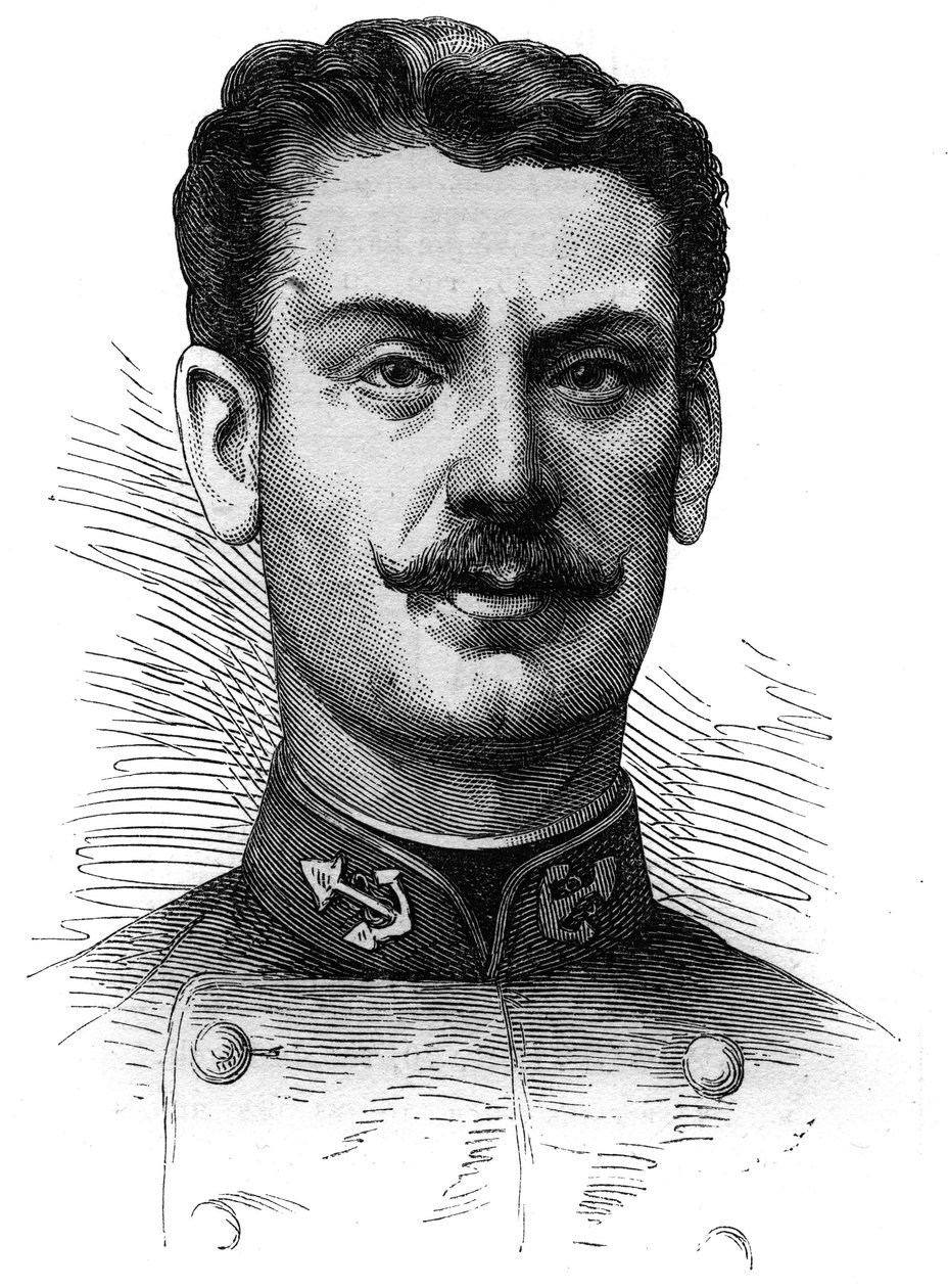 Portret kapitana Josepha Gallieniego (1849-1916), francuskiego żołnierza i badacza. Grawer w „” Le Monde Illustré”” nr 254 z 9 kwietnia 1881 r. autorstwa French School