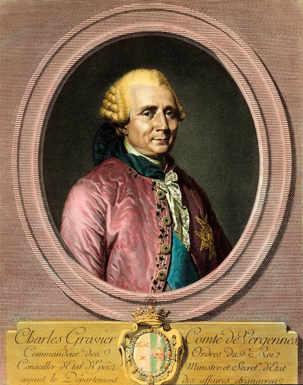 Portret Charlesa Graviera, hrabiego Vergennes (1719-1787). Rycina z XVIII wieku. Prywatna kolekcja. autorstwa French School
