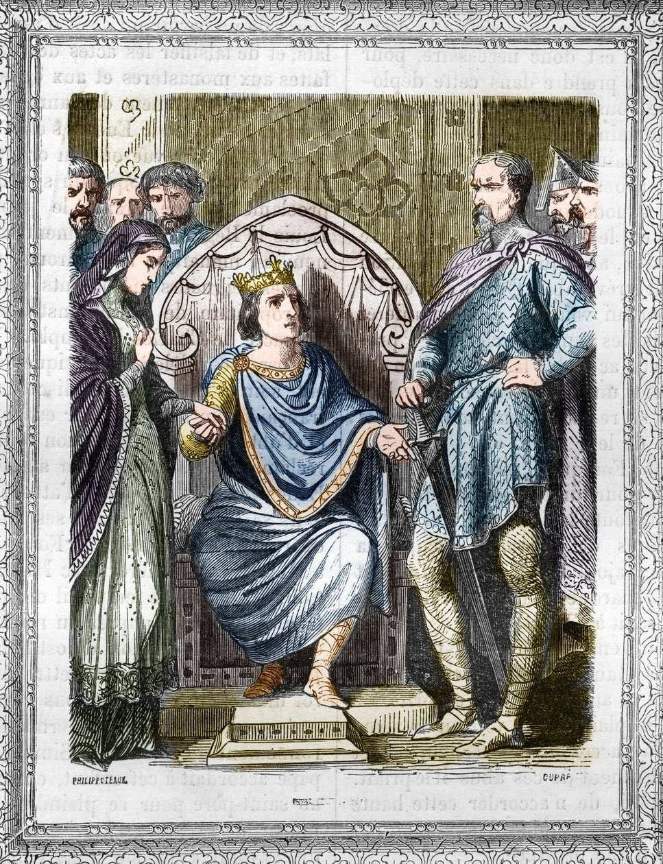 Portret Karola III zwany Prostym (879-929). Grawer w „Historii papieży-królów-królowych i cesarzy na przestrzeni wieków” Maurice Lachatre autorstwa French School