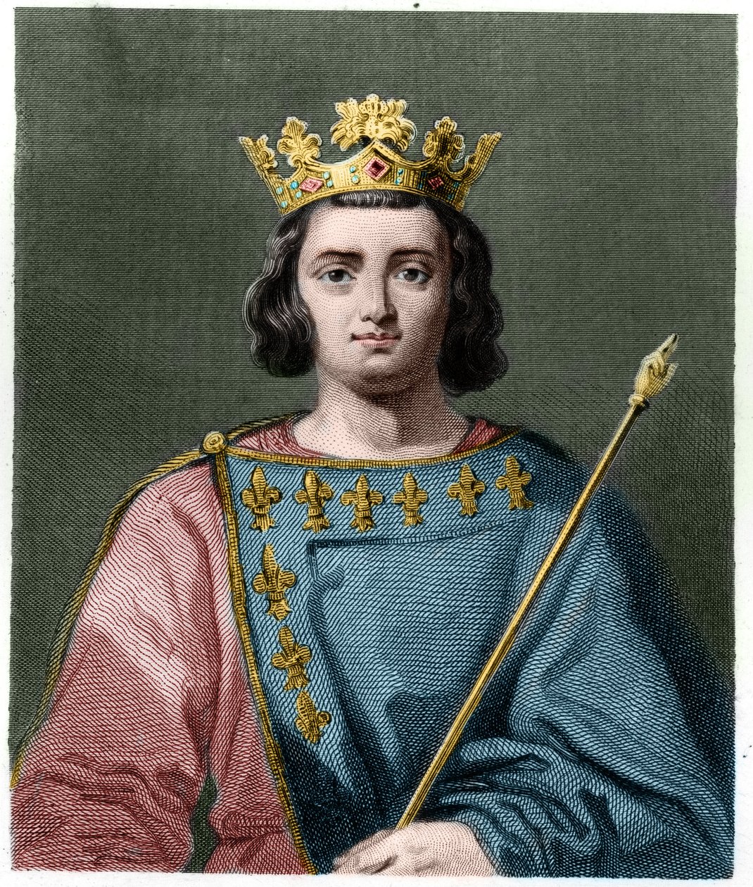 Portret Karola IV Bela (1294 - 1328), króla Francji - w „Histoire des Francais” Lavallee, rycina, sd. autorstwa French School