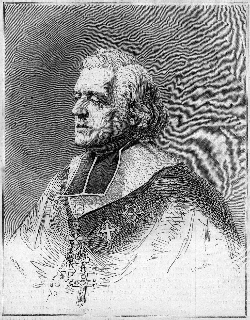 Portret Karola Józefa Eugeniusza de Mazenoda (1782-1861), wigilia Marsylii. Portret ryciny w „”The Illustrous World””n°216 z 1 czerwca autorstwa French School