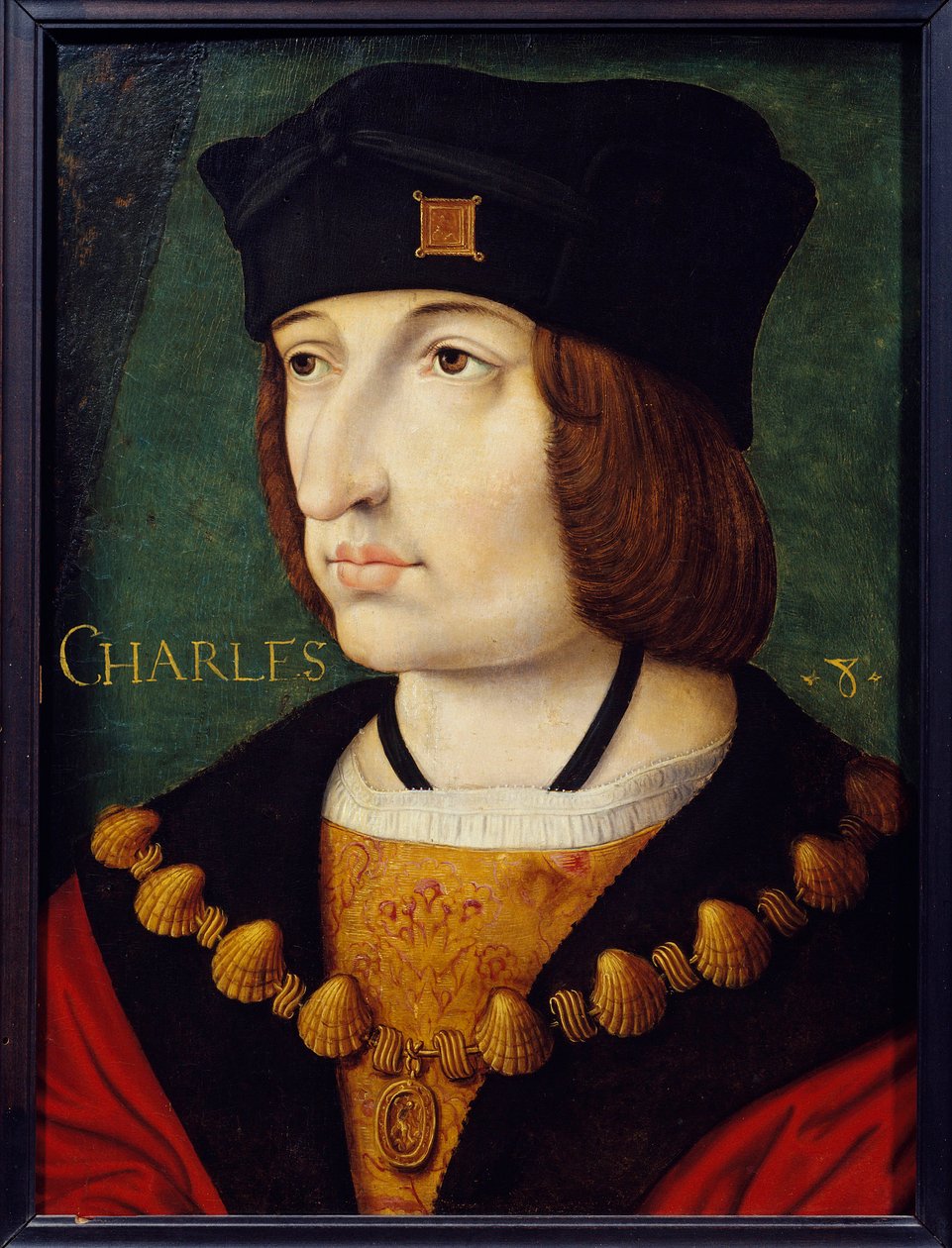 Portret Karola VIII (1470-1498) syna Ludwika XI Obraz Szkoły Francuskiej XVI wieku autorstwa Jeana Perreala. Ciemny. 0,36x0,27m. Muzeum Conde, Chantilly autorstwa French School