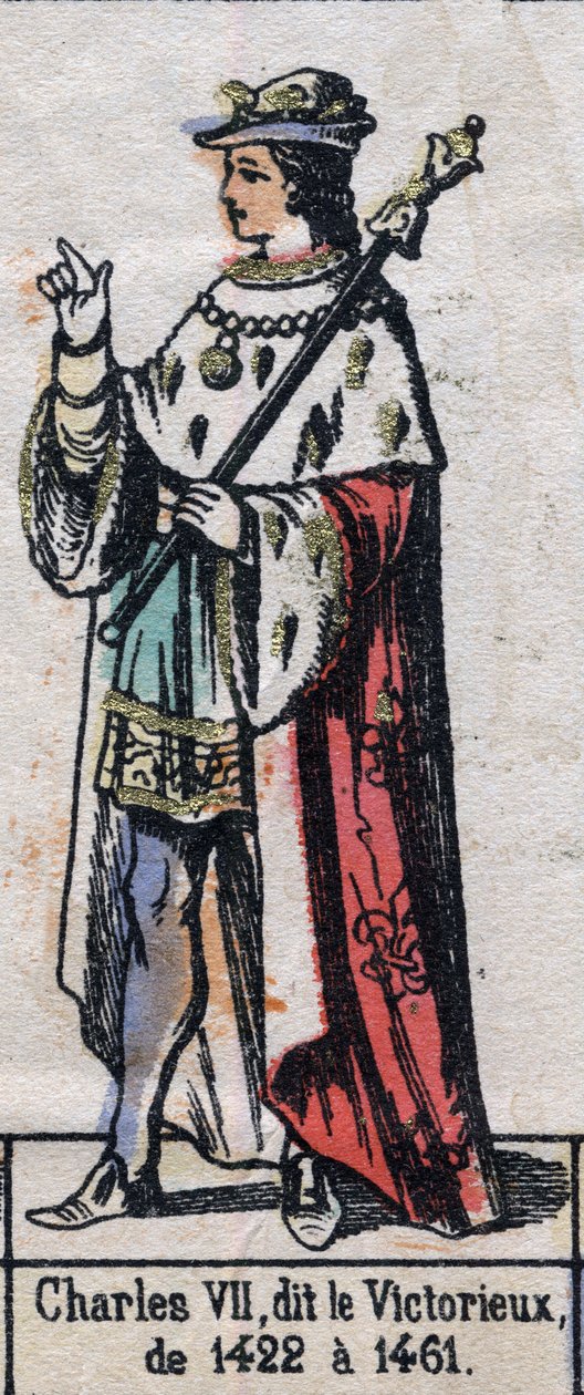 Portret Karola VII z Francji, zwanego Karolem Zwycięskim lub Karolem Dobrym (1403-1461) (dynastia Kapetyńska). Ilustracja z końca XIX wieku. autorstwa French School