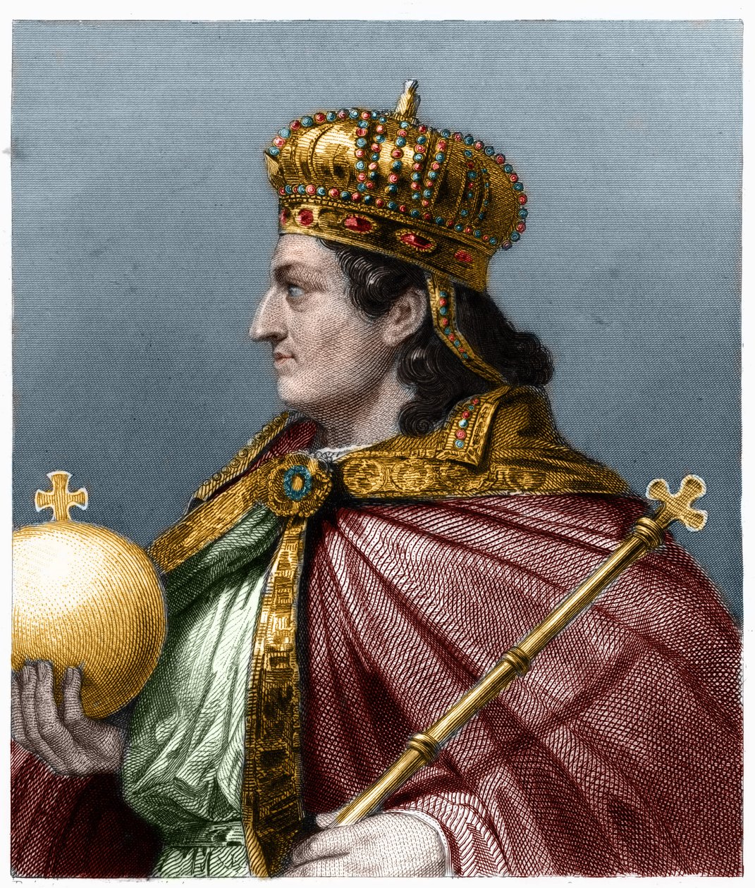 Portret Childeberta II (w. 570 - 596), króla Austrazji - w „Histoire des Francais” Lavallee, rycina, sd. autorstwa French School