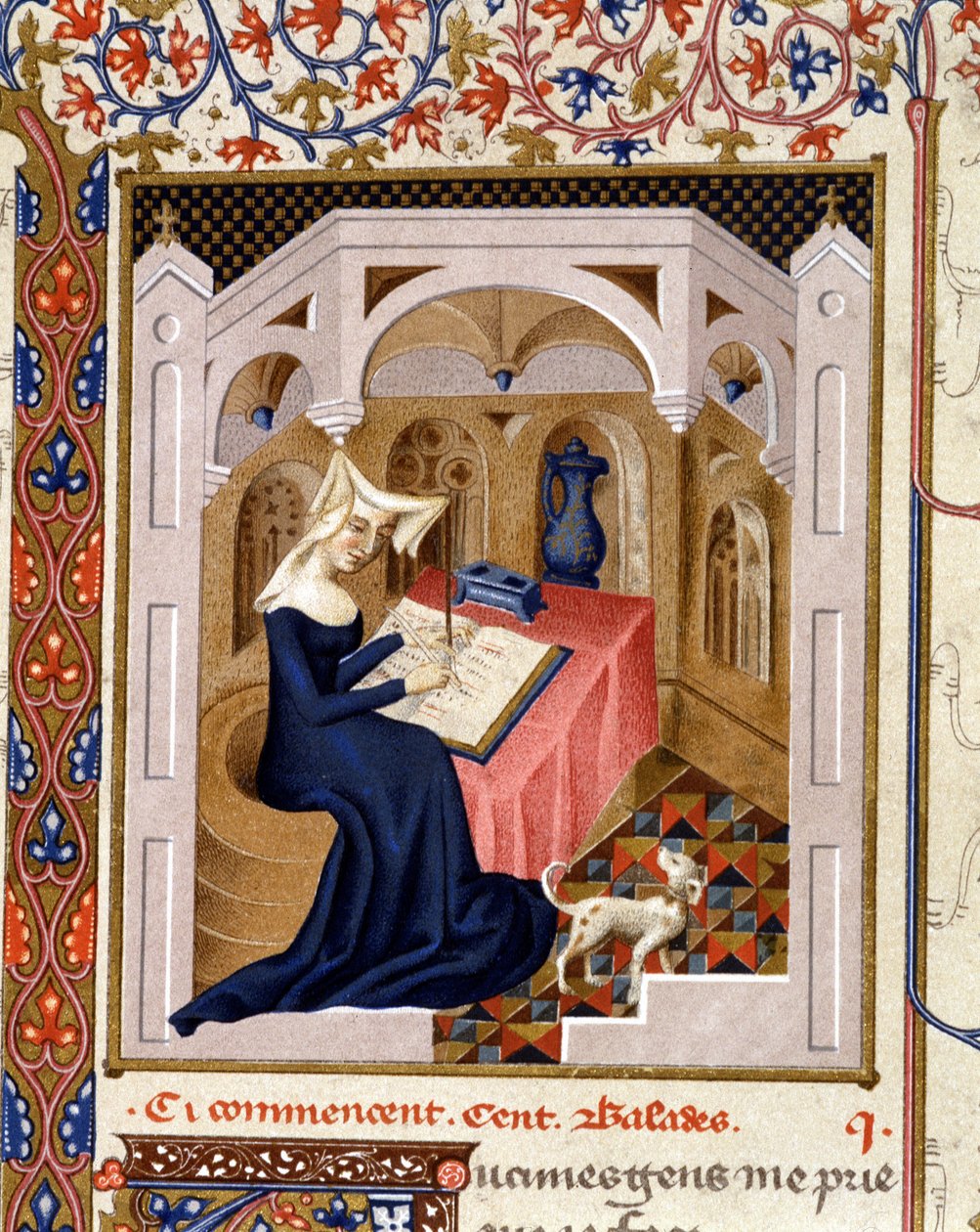 Portret pisarki Christine de Pisan (lub Pisan) - miniatura autorstwa French School