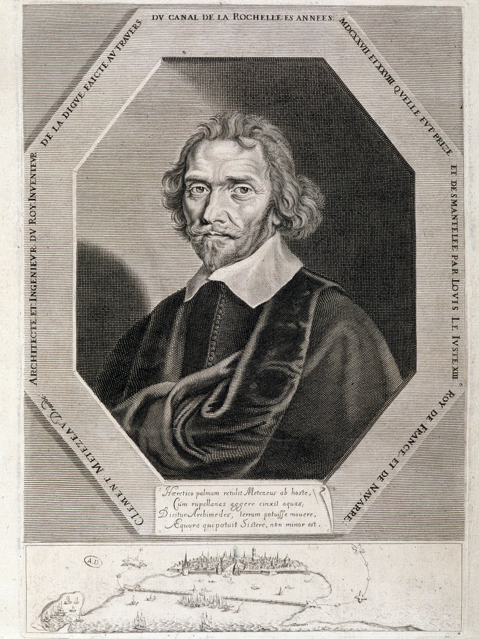 Portret Klemensa Metezeau, architekta i inżyniera króla, wynalazcy zapory przez kanał de la Rochelle, lata 1627-28 autorstwa French School