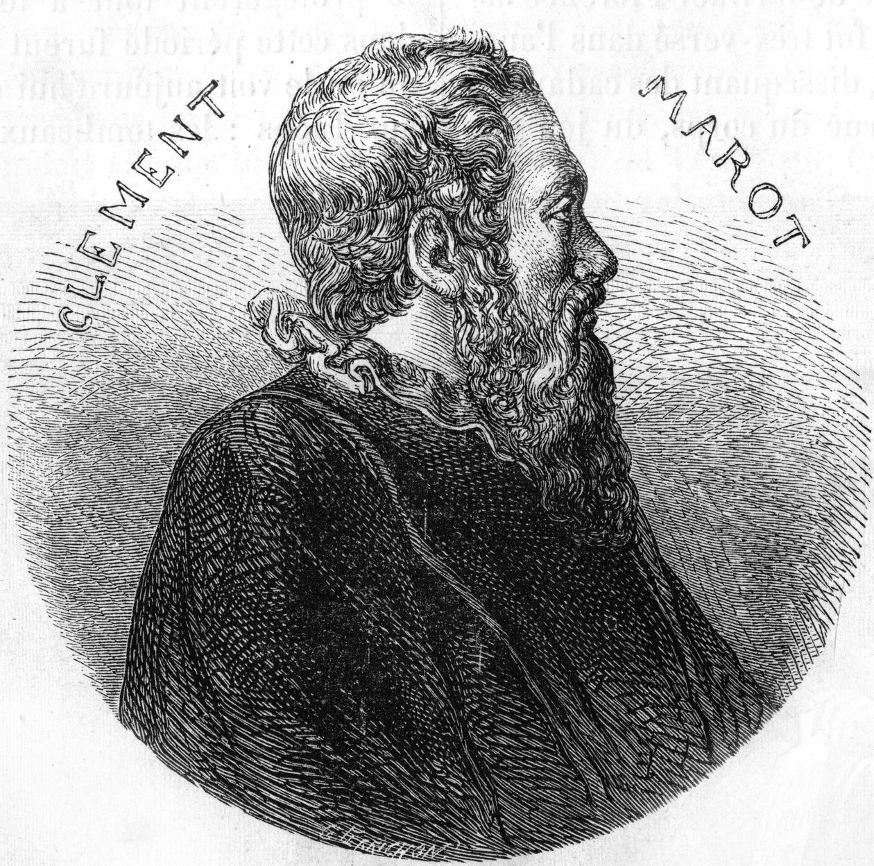 Portret Klemensa des Marets dit Marot (1496-1544), poety. W „”Popularnej historii Francji””, bd. ok. 1885 r. Grawerowanie. autorstwa French School