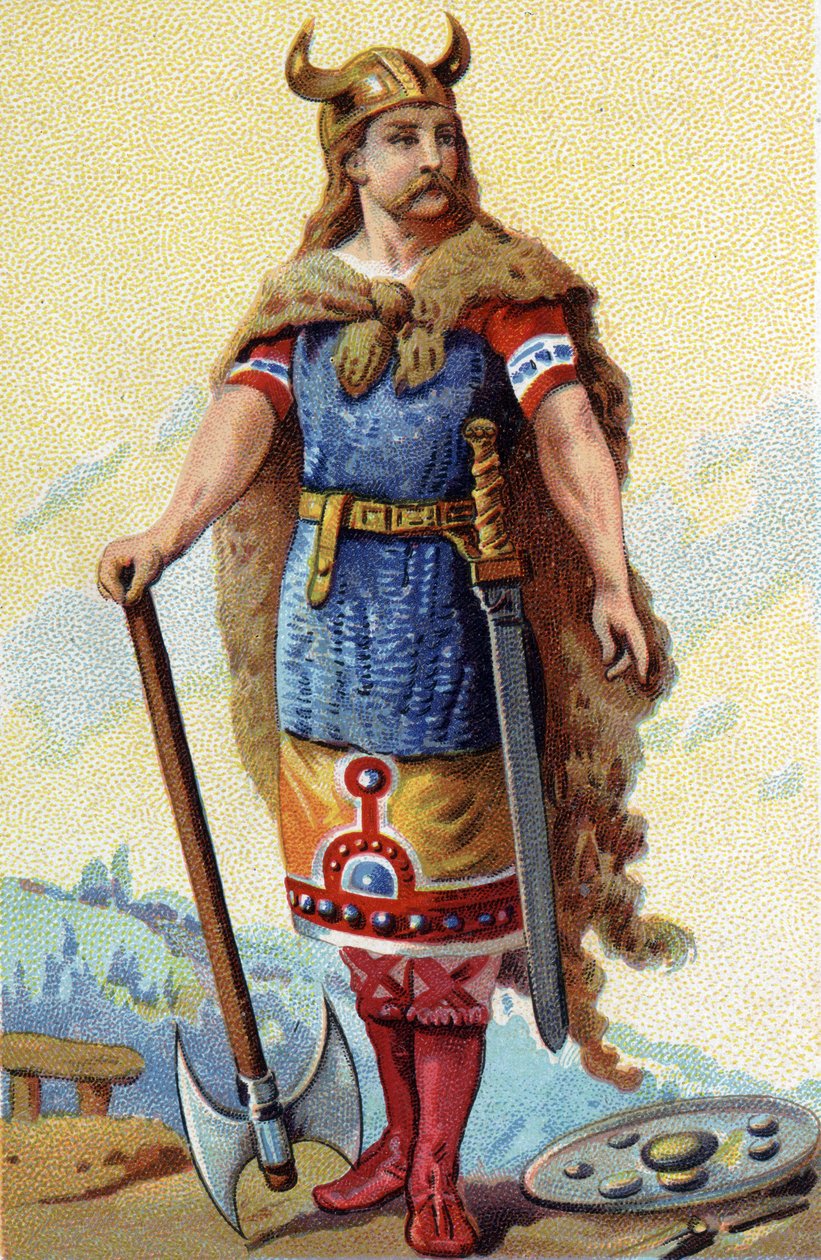 Portret Clodiona, znanego jako Le Chevelu, króla franków z 428a 448. Chromolitografia ok. 1890. autorstwa French School