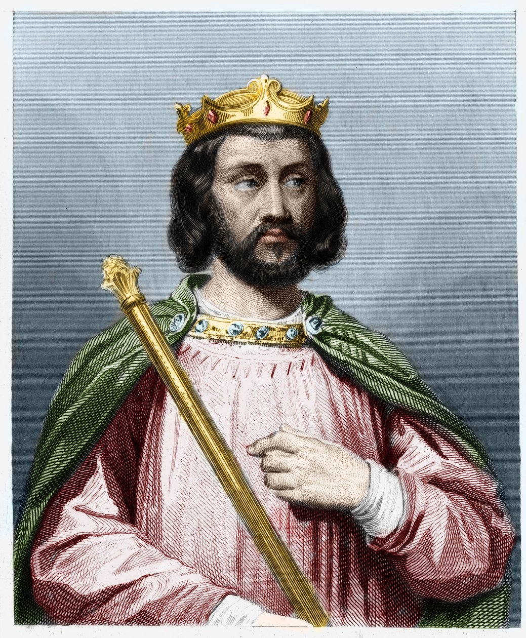 Portret Clotaire (Clothaire) III (652 - 673), króla Neustrii i Burgundii - w „Histoire des Francais” Lavallee, rycina, sd. autorstwa French School