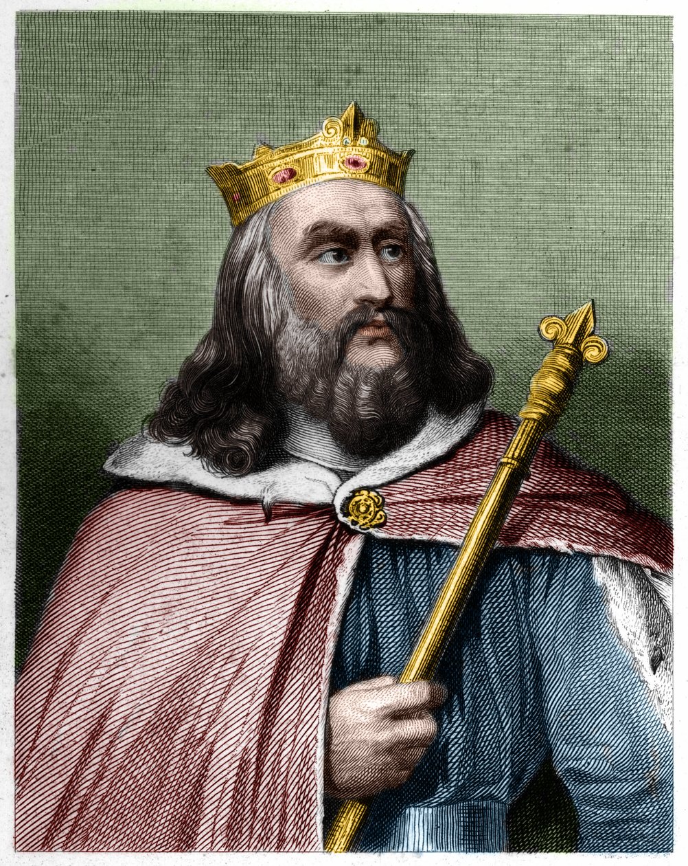 Portret Clotaire (Clothaire) II (584 - 628), króla Neustrii i króla franków - w „Histoire des Francais” Lavallee, rycina, sd. autorstwa French School