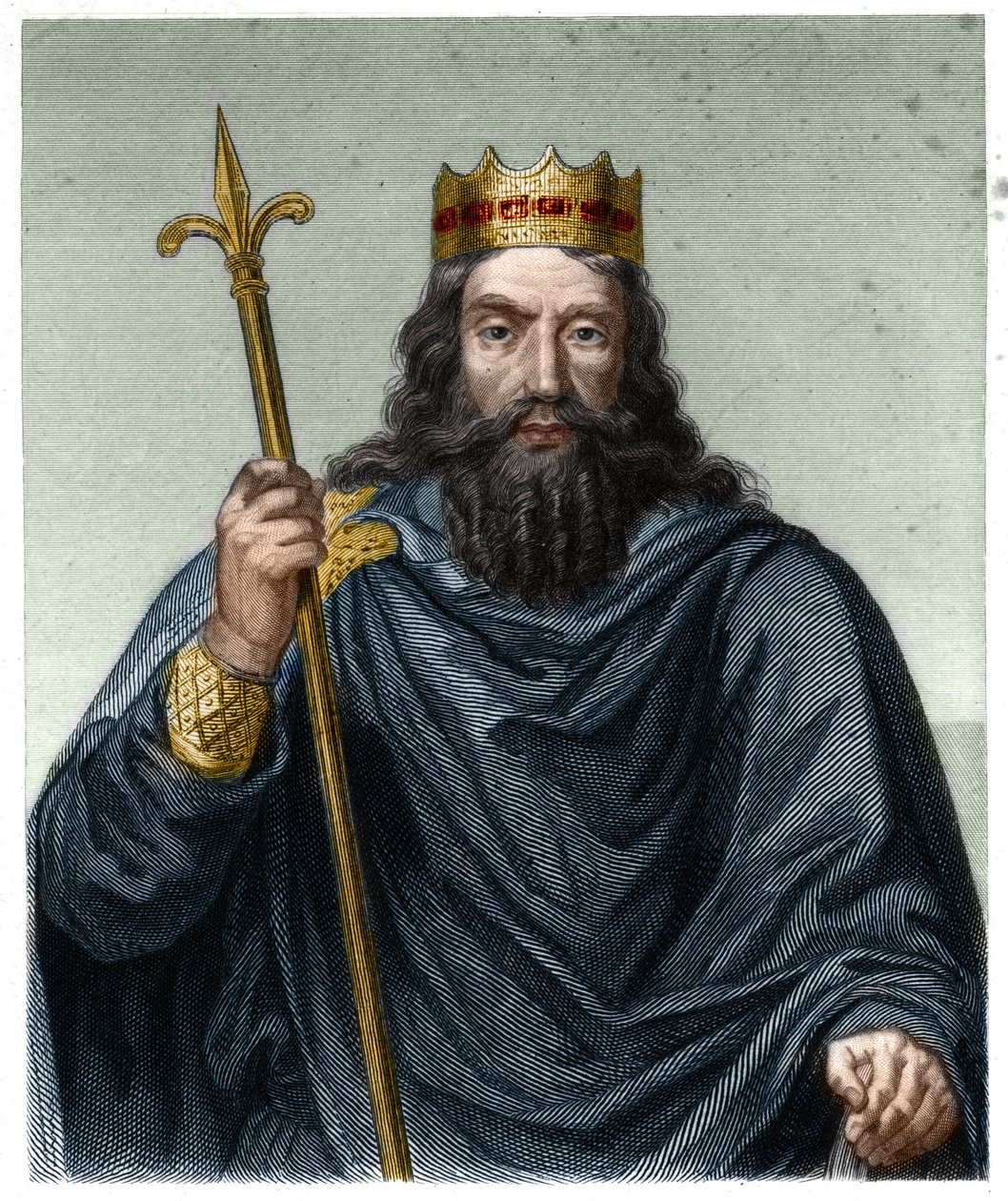 Portret Clovis I (w. 466 - 511), króla franków - w „Histoire des Francais” Lavallee, rycina, sd. autorstwa French School