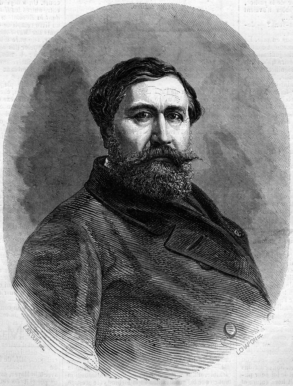 Portret hrabiego Alfreda Emiliena de Nieuwerkerke (1811-1892), francuskiego rzeźbiarza i wysokiego urzędnika. Grawer w „”Le Monde Illustré””n°212 z dnia 4 maja 1861 r. autorstwa French School