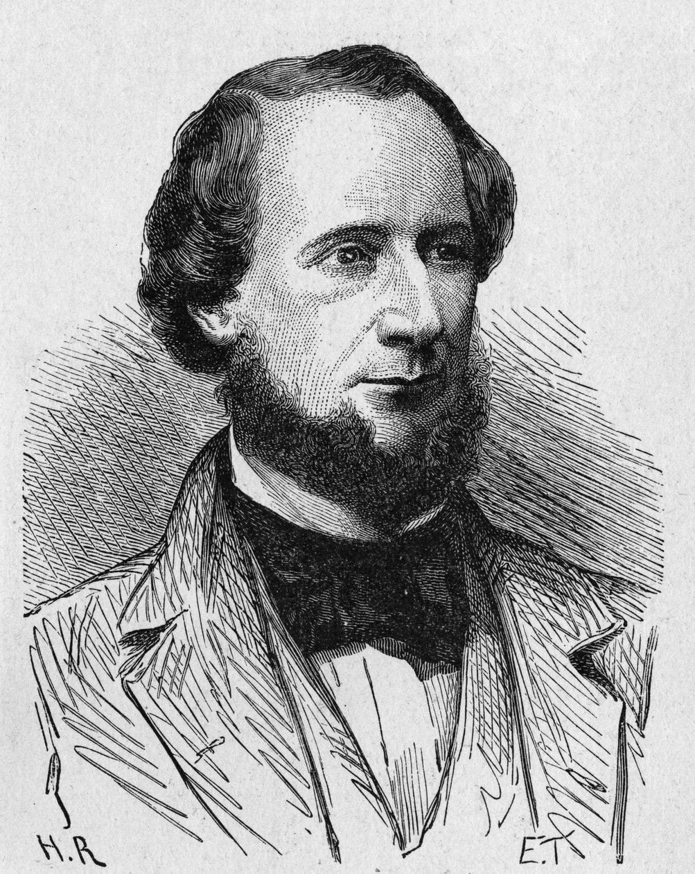 Portret Cyrusa West Fielda (1819 - 1892), amerykańskiego przemysłowca - w „Albumie nauki”; wybitni uczeni; Wielkie odkrycia”” 1896. autorstwa French School