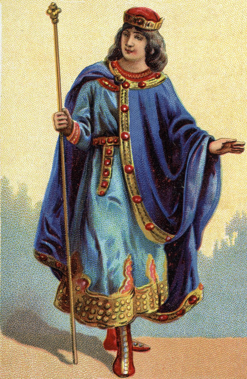 Portret Dagoberta II, króla franków z 711a 716. Chromolitografia ok. 1890. autorstwa French School