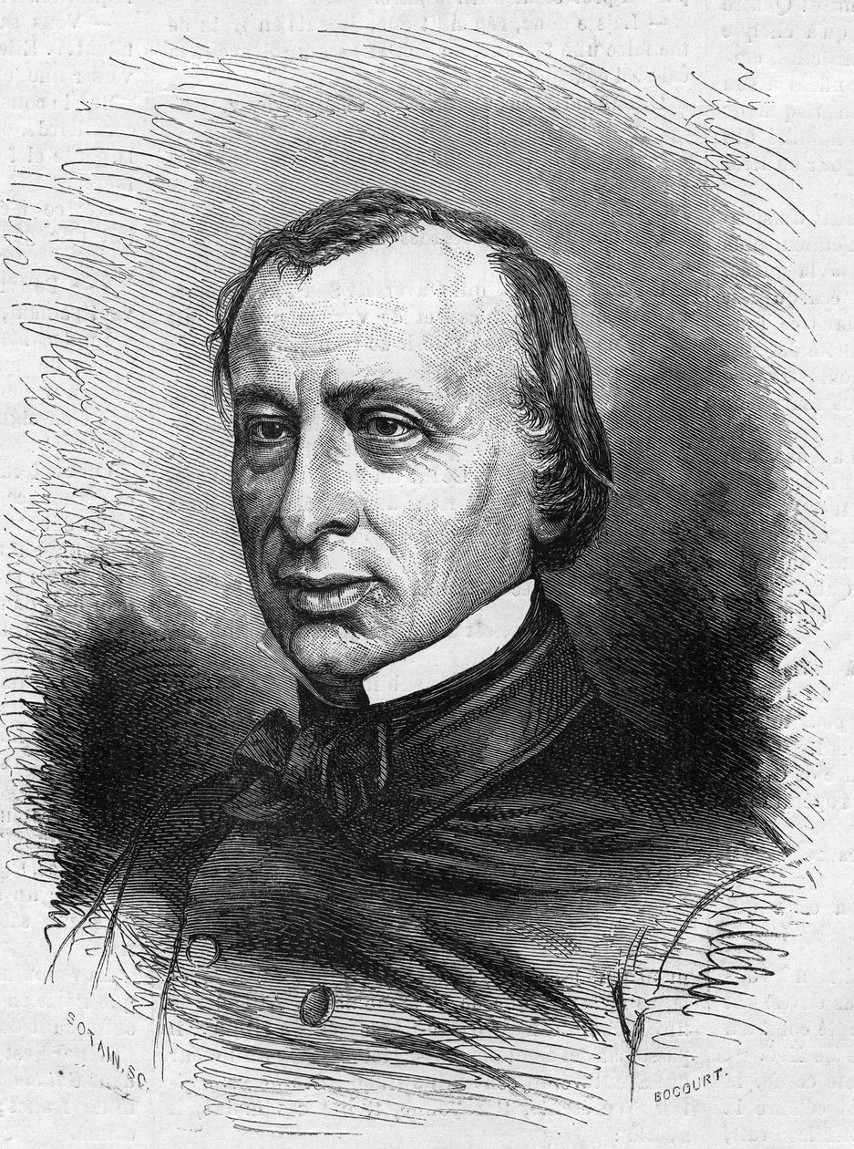 Portret Edouarda Lefevre de Laboulaye (1811-1883), francuskiego prawnika i polityka. Grawerowanie w „”Le Monde Illustré””n°689 z 25 czerwca autorstwa French School