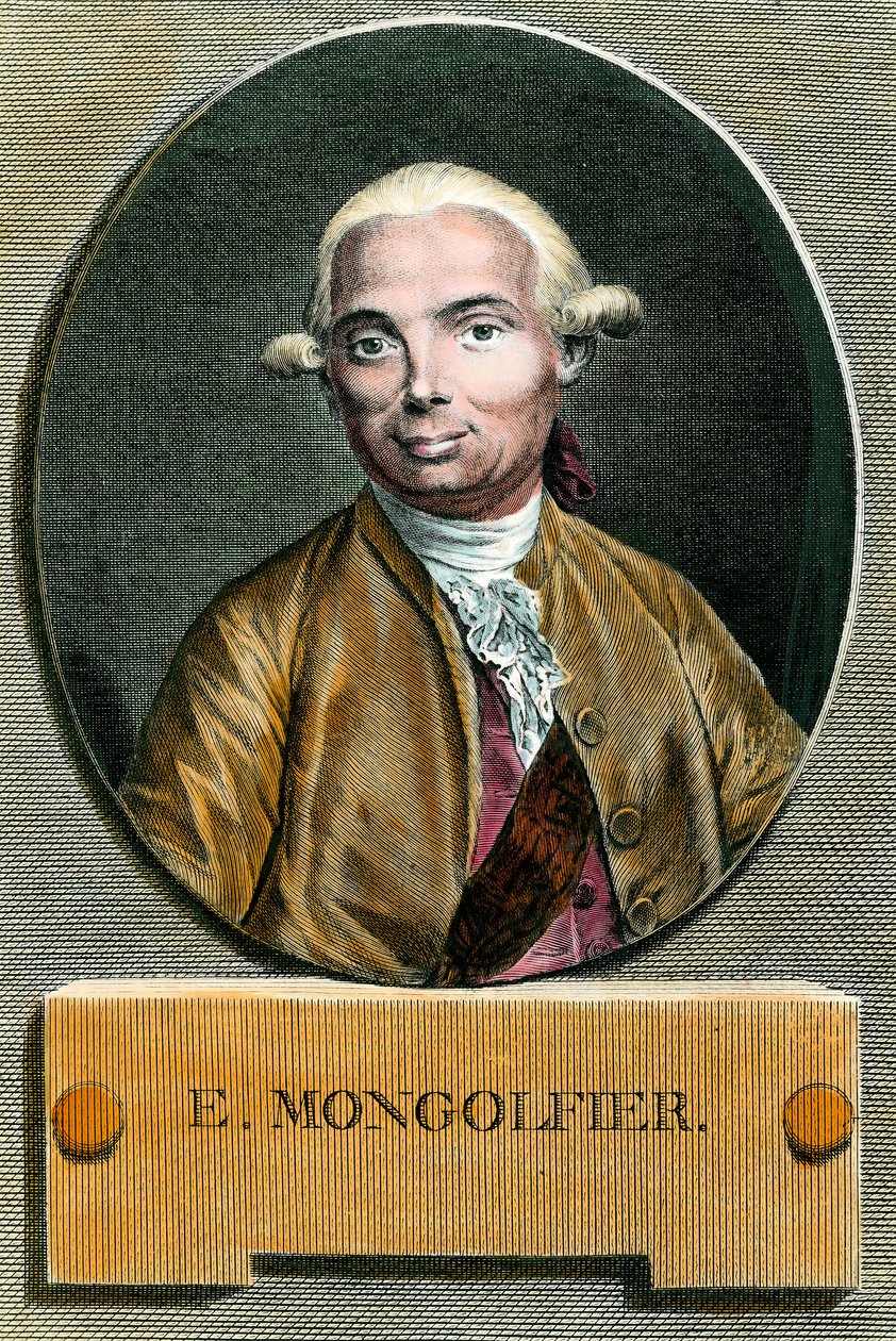 Portret Etienne de Montgolfier (1745 - 1799), wynalazcy balonu na ogrzane powietrze. Rycina z XVIII wieku. Prywatna kolekcja. autorstwa French School