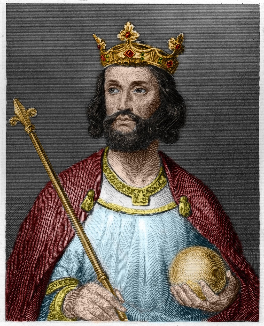 Portret Eudes (Odon) (v. 860 - 898), hrabiego Paryża i Troyes, a następnie króla Francji - w „Histoire des Francais” Lavallee, rycina, sd. autorstwa French School