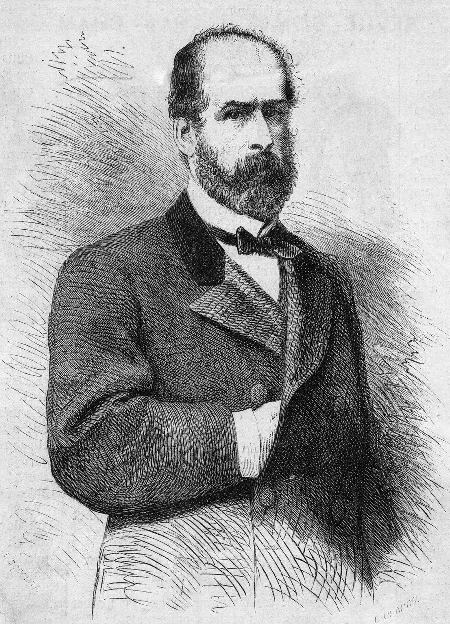 Portret Federico Errazuriza Zanartu (1825-1877), prezydenta Republiki Chile. Grawerowanie w „”Le Monde Illustré””n°760 z 4 listopada autorstwa French School