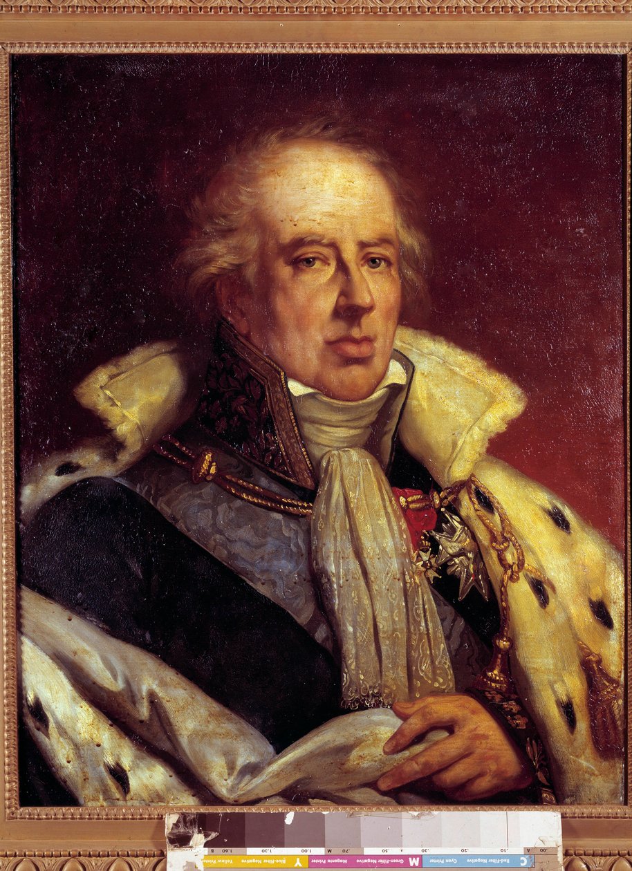 Portret Francois - Alexandre - Frederic, Duc de la Rochefoucauld Liancourt, ekonomista (1747 - 1837) reprezentowany w stroju Pair de France w okresie Restauracji (h s/t 0,72 X 0,57). Wersal. Muzeum Zamkowe. autorstwa French School