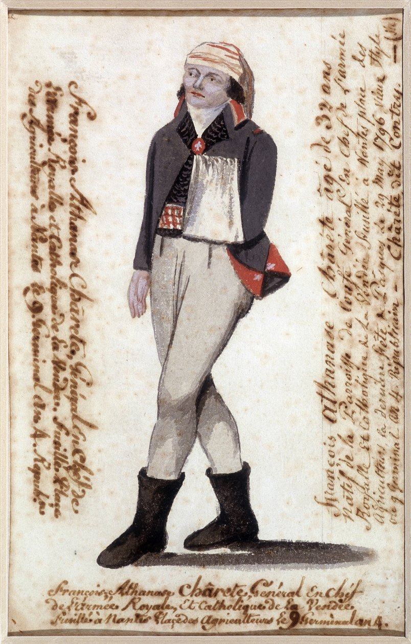 Portret Francois Athanase (Francois-Athanase) z Charette de la Contrie (1763-1796), ramię w szaliku, rojalistyczny przywódca Wandei - Musee Dobree, Nantes autorstwa French School