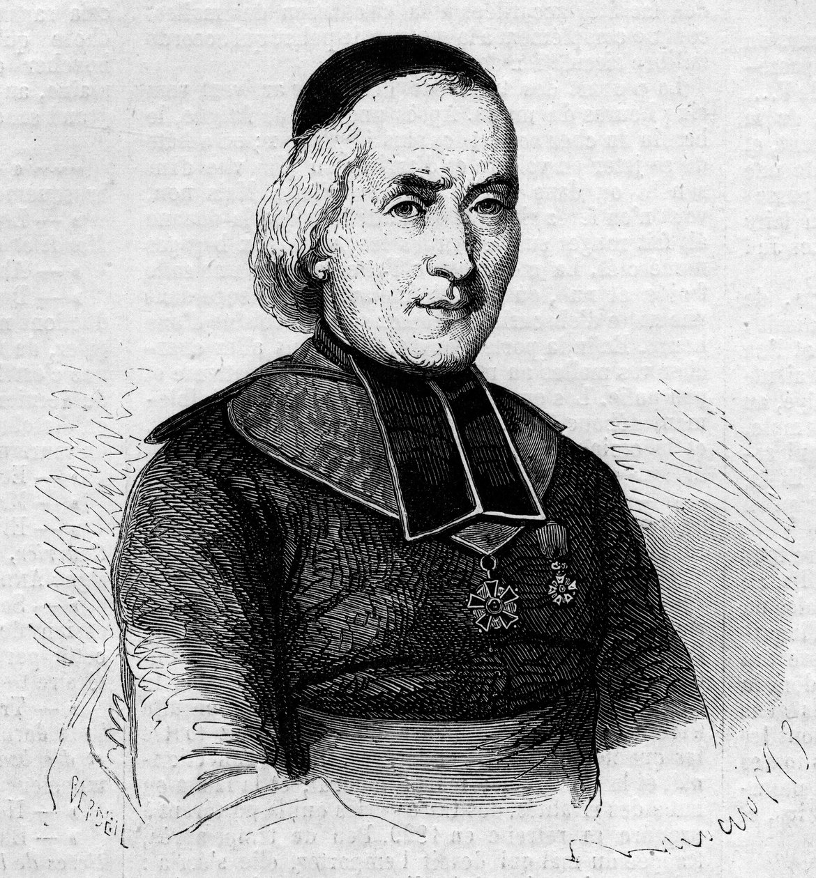 Portret Francois Joseph Le Brotier (1799-1885), biskup Montpellier. Grawerowanie w „” Świat Ilustrowany”” nr 237 z 26 października autorstwa French School