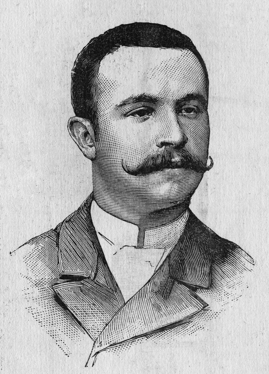 Portret Francois Lhoste (1859-1887), francuskiego aeronauty - w „Albumie nauki”; wybitni uczeni; Wielkie odkrycia”” 1896. autorstwa French School