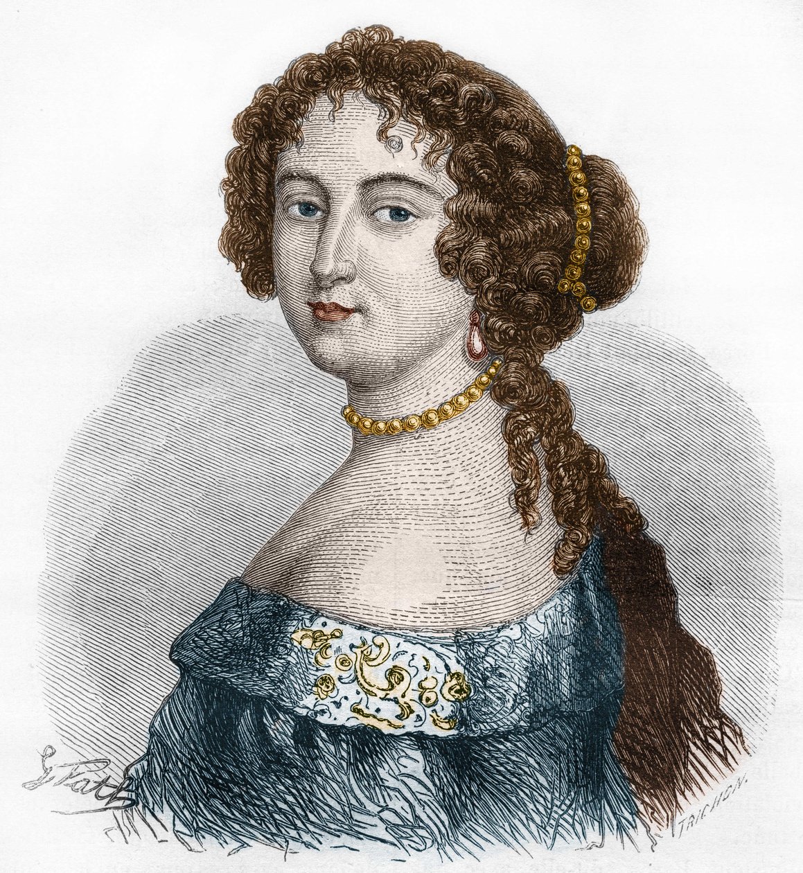 Portret Francoise Athenais (Francoise-Athenais) – Rochechouart Mortemart, markiza de Montespan (lub Madame de Montespan) (1640-1707). Grawerowanie z 1879 roku. autorstwa French School