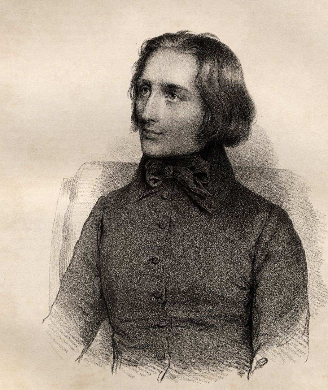 Portret Franciszka Liszta (1811-86) węgierskiego wirtuoza fortepianu i kompozytora autorstwa French School
