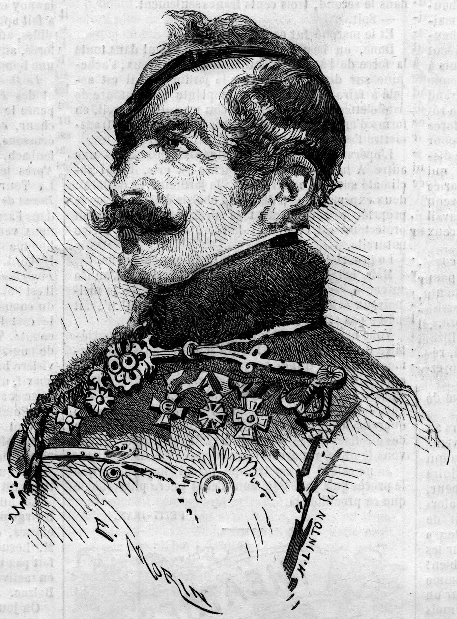 Portret Franza von Schlicka (1789-1862), feldmarszałka, generała dowódcy armii austriackiej we Włoszech podczas Risorgimento w 1859 r. Grawer „”Le Monde Illustré” nr 115 z 25 czerwca autorstwa French School