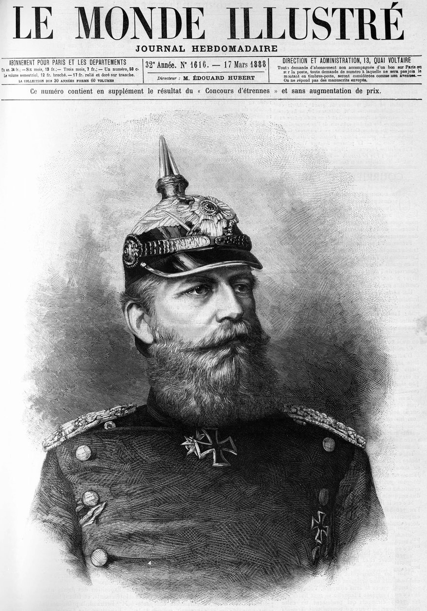 Portret Fryderyka III Pruskiego (1831-1888) w „Świacie znakomitym” z 1888 r. autorstwa French School