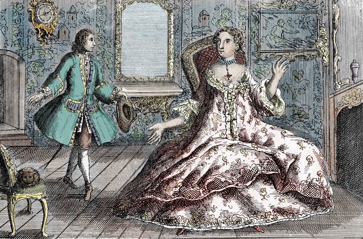 Portret francuskiej przestępczyni Marie Catherine Taperet Lescombat i jej kochanka Henriego Mongeota (grawerunek) autorstwa French School