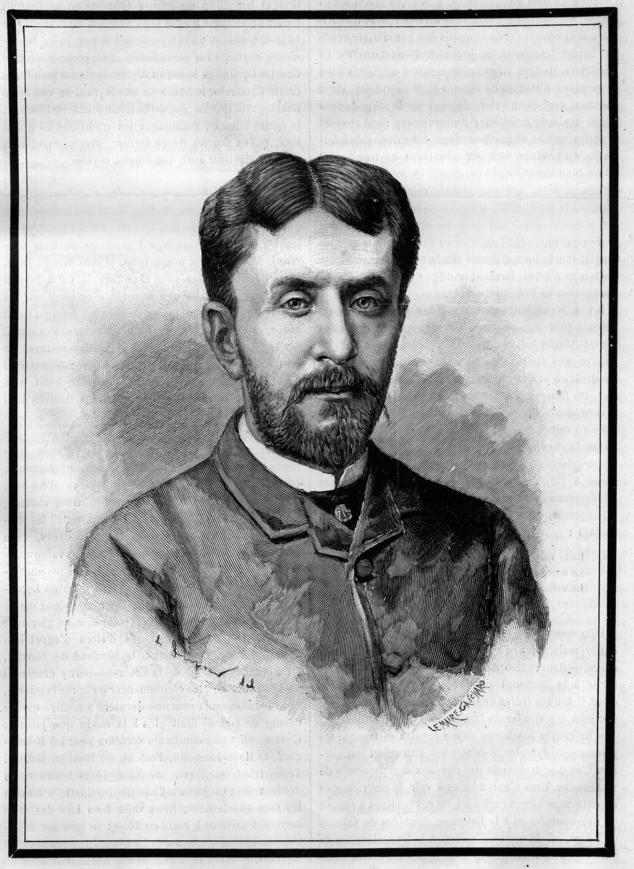 Portret Gabriela Charmesa (1850-1886), francuskiego dziennikarza. Grawerowanie w „”Le Monde Illustré””, 8 maja 1886. autorstwa French School