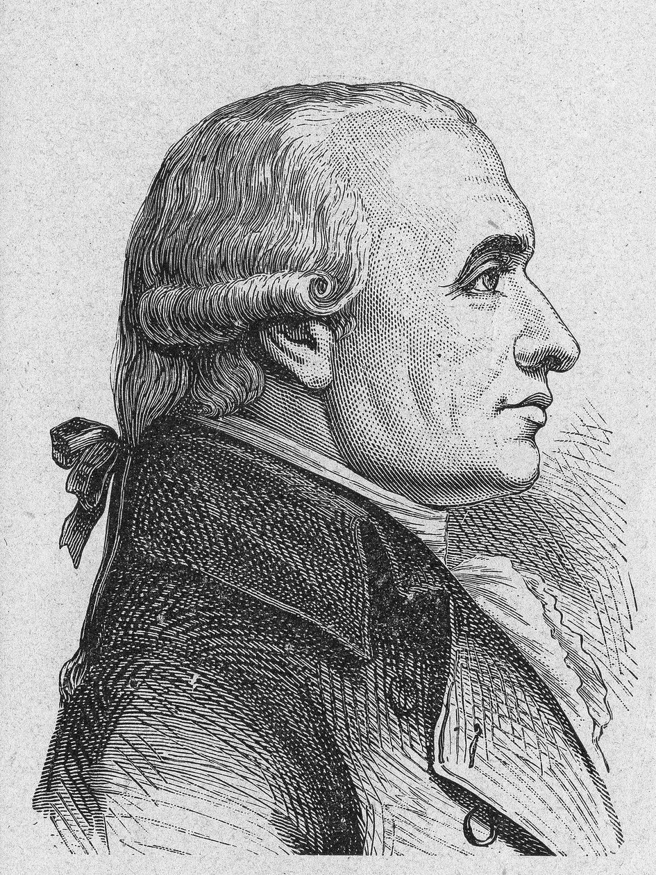 Portret Gasparda Monge, hrabiego Peluse (1746 - 1818), francuskiego matematyka - w „Album de la Science; wybitni naukowcy; Wielkie odkrycia”” 1896. autorstwa French School
