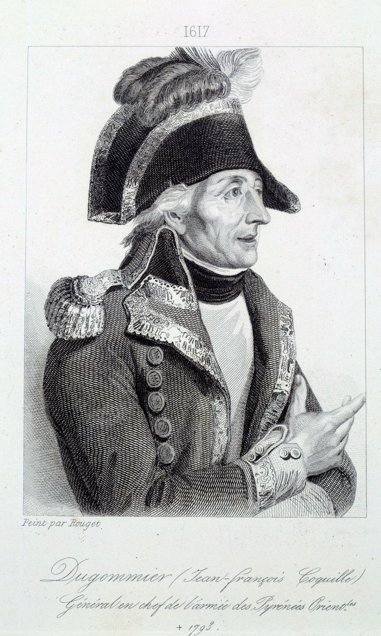 Portret generała Dugommiera (1738-1794) dowódcy gwardii narodowej Martyniki w 1790 r. Rycina XIX-wiecznego Chartres musee des Beaux Arts autorstwa French School