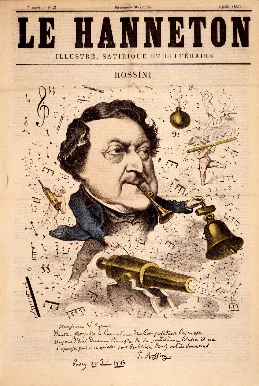 Portret Gioacchino Rossiniego (1792-1868) - w „Le Hanneton” z 04.07.1867 autorstwa French School
