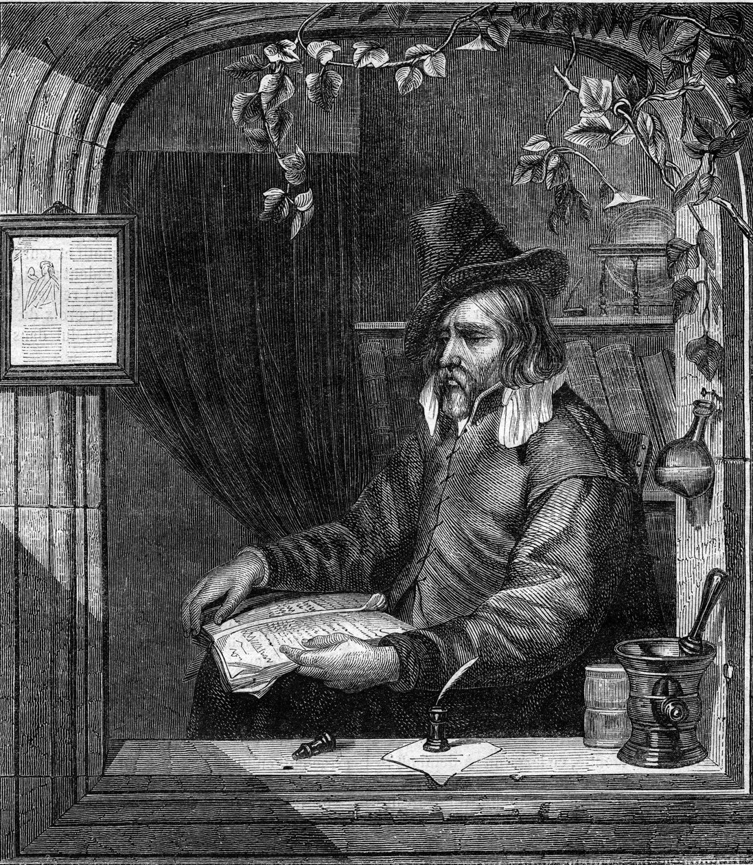 Portret Giulio Genoino (Genovino), który brał udział z Tommaso Aniello dit Masaniello (1622-1647) w buncie przeciwko Hiszpanom w Neapolu w 1647 r. Rycina z 1852 r. autorstwa French School