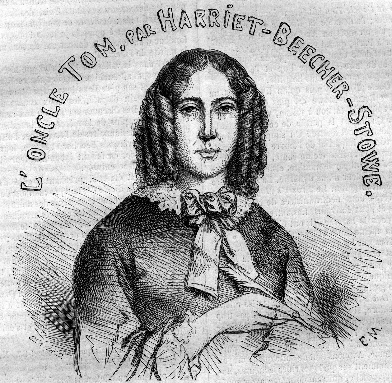 Portret Harriet Beecher Stowe (1811-1896), amerykańskiej pisarki, autorki Chaty wuja Toma. Grawerowanie z 1852 roku. autorstwa French School