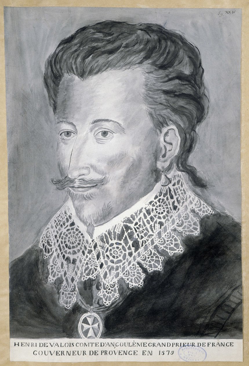 Portret Henri de Valois, hrabiego Angouleme, wielkiego przeora Francji, gubernatora Prowansji w 1579 autorstwa French School