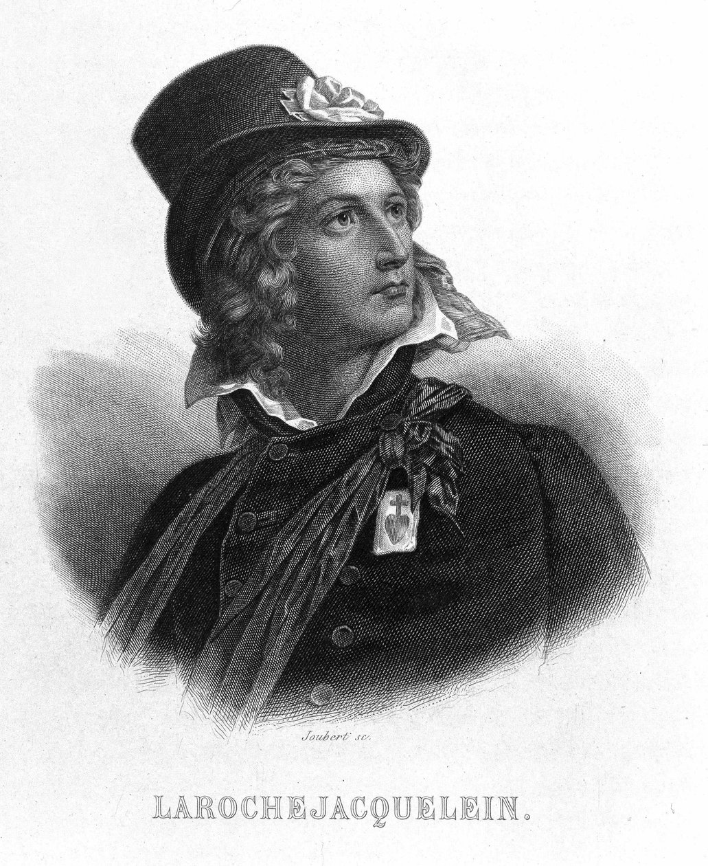 Portret Henri du Vergier, hrabiego La Rochejaquelein (lub Verger de La Rochejacquelein) (1772-1794). Ma na piersi insygnia sprzedawców. - w „Revolution francaise” Thiersa. 19 wiek autorstwa French School