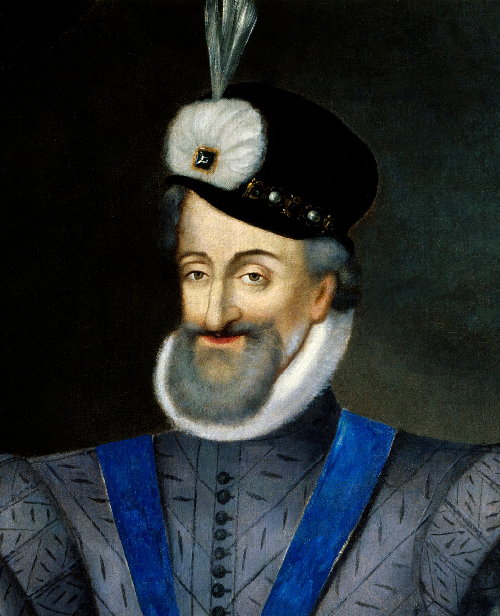 Portret Henryka IV (1553-1610) króla Francji. Szczegół. Anonimowe malarstwo francuskie z XVII wieku. Olej na płótnie. Wymiary: 0,95x1,13m. Obowiązkowa wzmianka: Sully sur Loire, Chateau de Sully autorstwa French School
