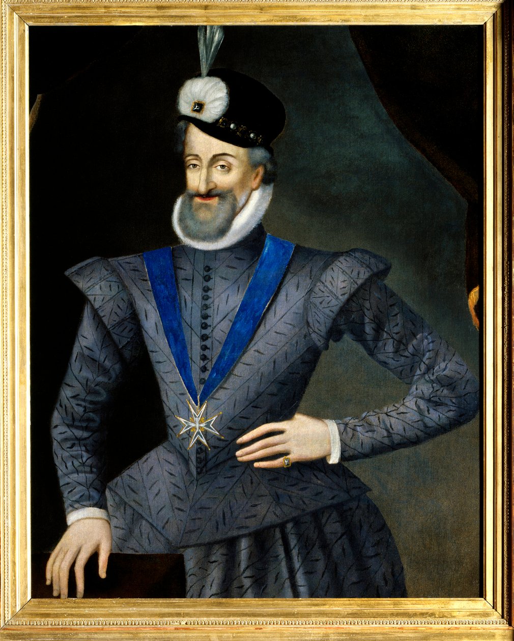 Portret Henryka IV (1553-1610) króla Francji. Posiada naszyjnik z insygniami Orderu Ducha Świętego (Order Ducha Świętego). Anonimowe malarstwo francuskie z XVII wieku. Olej na płótnie. Wymiary: 0,95x1,13m. Obowiązkowa wzmianka: Sully sur Loi autorstwa French School