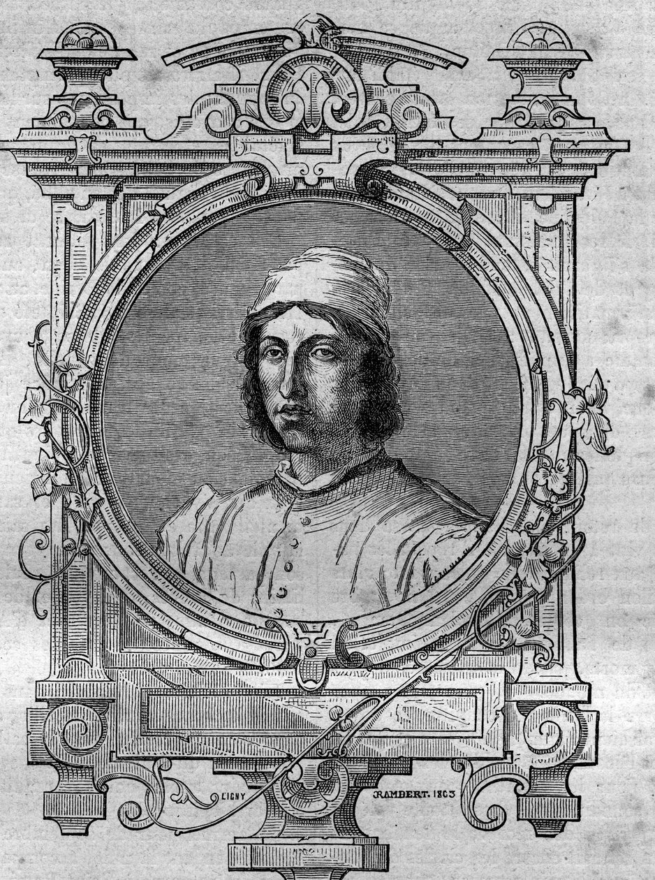 Portret Herimara, opata Saint Denis z Reims (zm. 1070). Grawer w „Historii papieży-królów-królowych i cesarzy na przestrzeni wieków”” Maurice Lachatre autorstwa French School