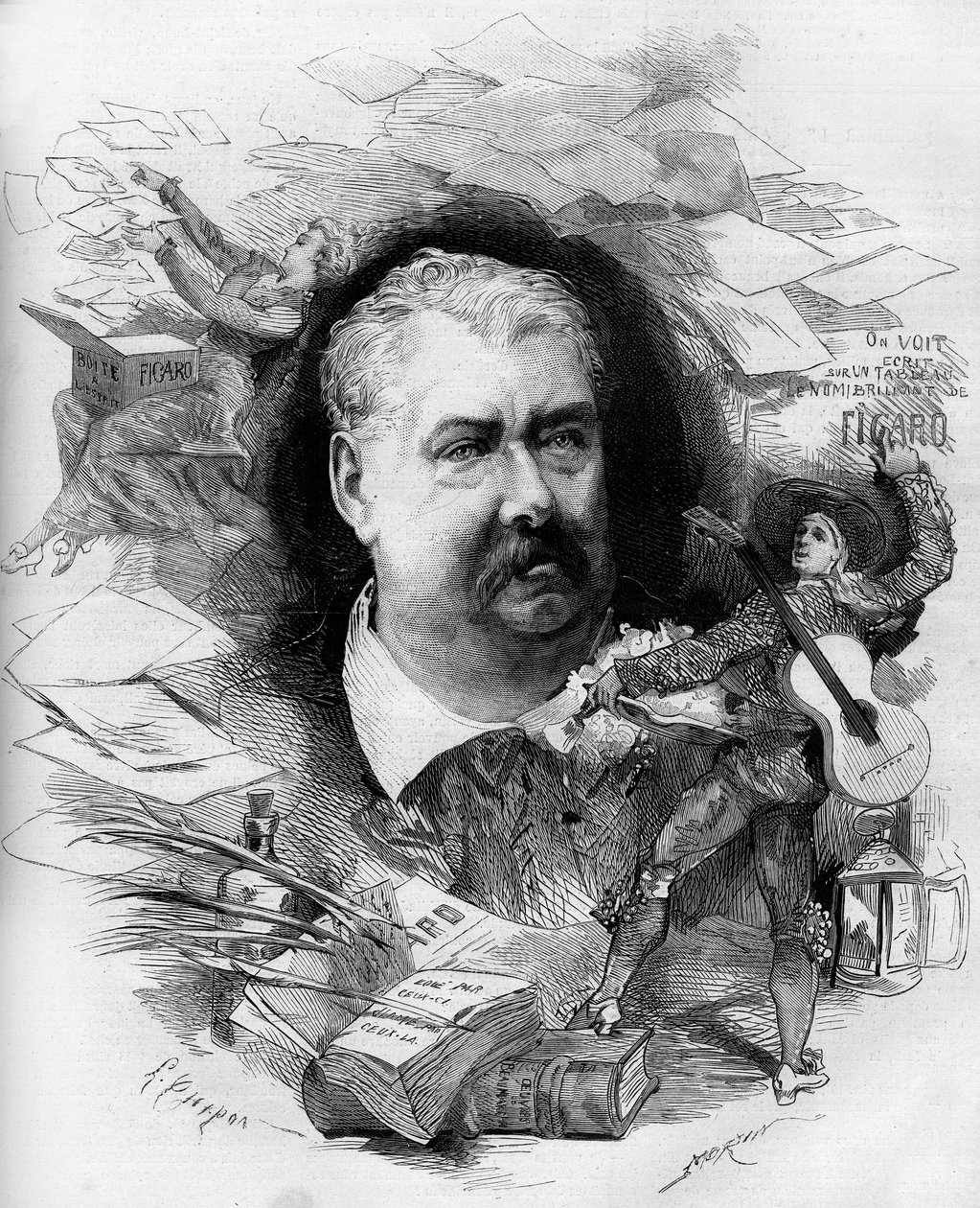 Portret Hippolyte de Villemessant (1810-1879), francuskiego dziennikarza, założyciela „Figaro”. Grawer w „Le Monde Illustré” nr 1151 z 19 kwietnia 1879 r. autorstwa French School