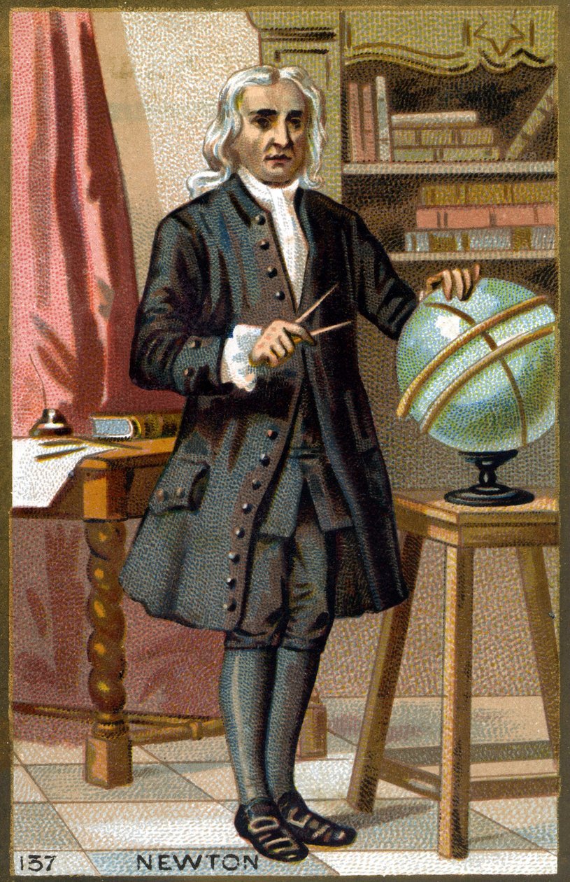 Portret Izaaka Newtona (1642-1727). Chromolitografia z końca XIX wieku. autorstwa French School