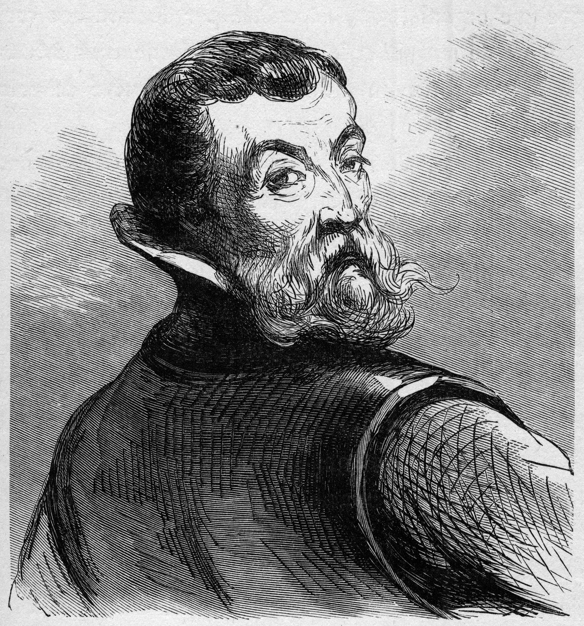 Portret Jacquesa Cartiera (1491-1557). Francuski nawigator i odkrywca. Grawerowanie w „La Marine et les colonies: commerce” autorstwa French School